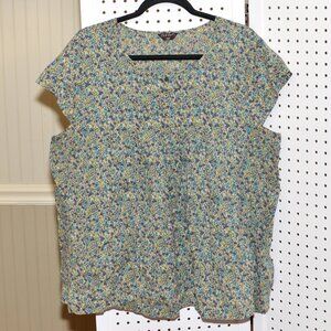 Plus Size XXL Old Navy Ditsy Floral Cotton Pleated Short Cap Sleeve Blouse Top